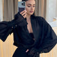 Women's Solid Color Sheer Flared Sleeve Shirt
