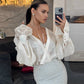 Women's Solid Color Sheer Flared Sleeve Shirt