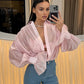 Women's Solid Color Sheer Flared Sleeve Shirt