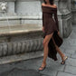 Temperament Off Shoulder Long Sleeve Irregular Hem Stretch Maxi Dress