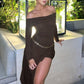 Temperament Off Shoulder Long Sleeve Irregular Hem Stretch Maxi Dress