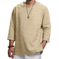 Men's Long-sleeved V-neck Linen Loose Shirt