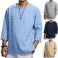 Men's Long-sleeved V-neck Linen Loose Shirt