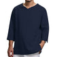 Men's Long-sleeved V-neck Linen Loose Shirt