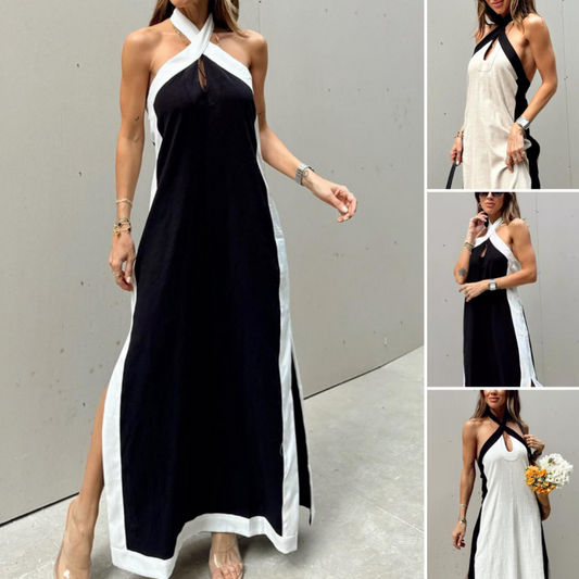 🎁50% OFF!🎁Women's Backless Halter Neck Split Maxi Dress – Effortless Elegance Awaits!
