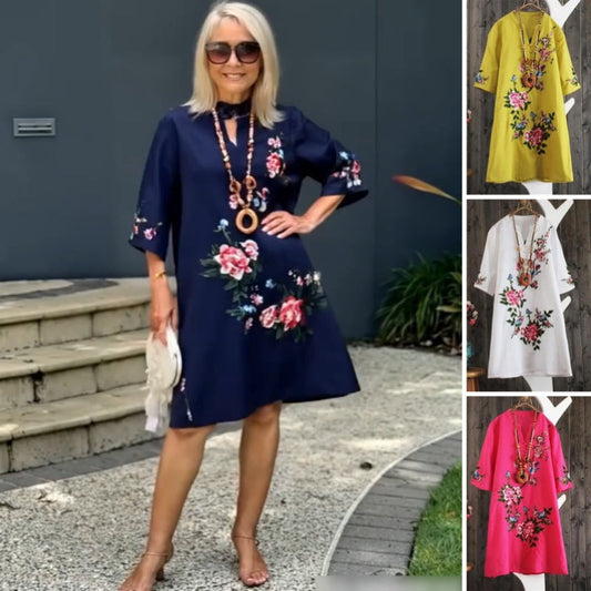 🔥HOT SALE 50% OFF🔥🌸 Spring Specials 💐 Women's V-Neck Floral Print Loose Dress – Breezy & Beautiful!