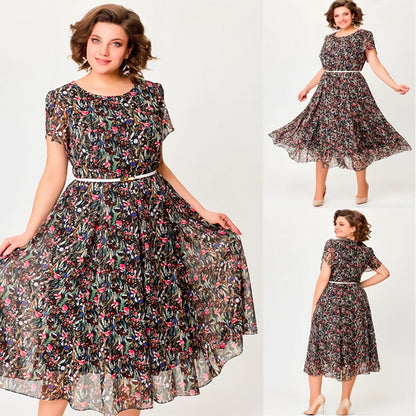 🔥2025 New-🌸Flowy Floral Dress with Delicate White Belt