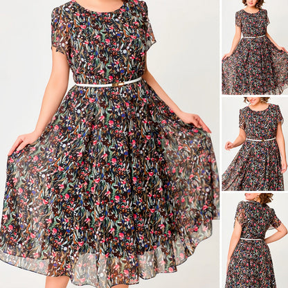 🔥2025 New-🌸Flowy Floral Dress with Delicate White Belt