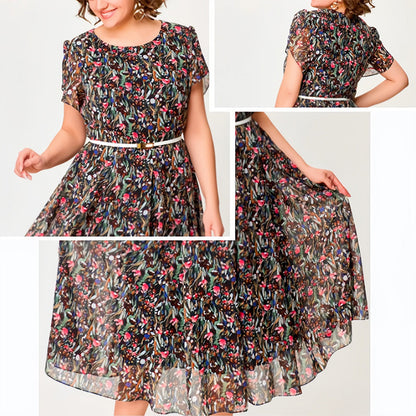 🔥2025 New-🌸Flowy Floral Dress with Delicate White Belt