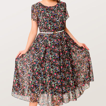 🔥2025 New-🌸Flowy Floral Dress with Delicate White Belt