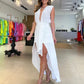Sleeveless Deep V Neck High-Low Dress