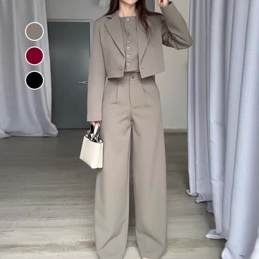 🎉2025 New Products Hot Sale✨Women's Lapel Cropped Top & High Waist Pants Set