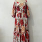 Women's V-Neck Floral Printed Pleated Dress