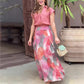 Women’s Elegant Casual Lapel V-neck Top and Skirt 2-piece Set