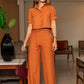 Lapel Short Sleeve Solid Color Two Piece Set