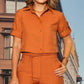 Lapel Short Sleeve Solid Color Two Piece Set