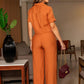 Lapel Short Sleeve Solid Color Two Piece Set