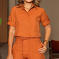 Lapel Short Sleeve Solid Color Two Piece Set