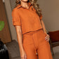 Lapel Short Sleeve Solid Color Two Piece Set