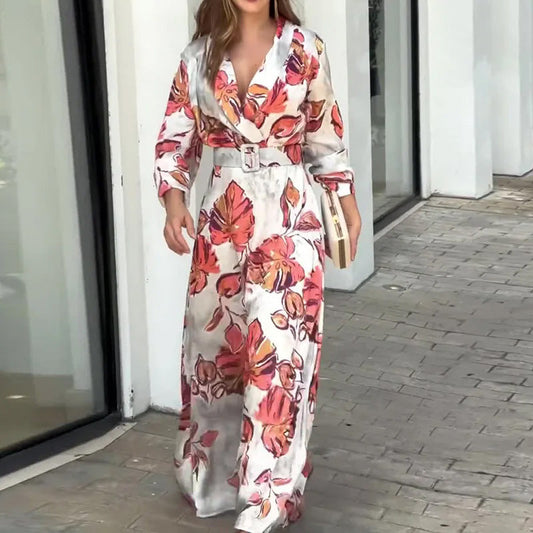 Deep V-Neck Maxi Dress with Belt