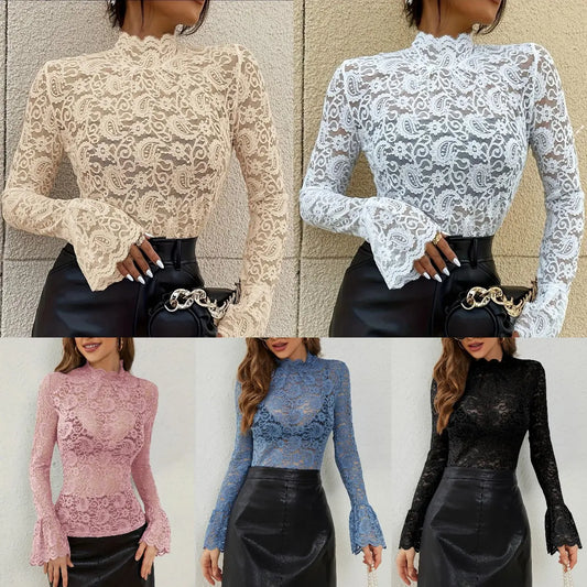 Sexy Slim Lace Flared Sleeve Top For Women