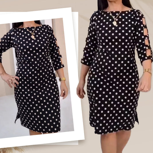 Women's Polka Dot Cutout Sleeve Knee-Length Dress
