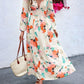 LUNE Random Print Deep V-Neck Lantern Sleeve Gathered Waist Dress