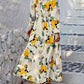 LUNE Random Print Deep V-Neck Lantern Sleeve Gathered Waist Dress