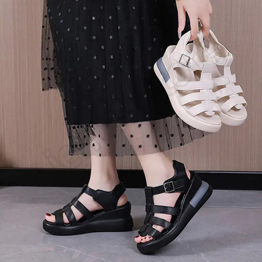 Casual Retro Cutout Open Toe Buckle Sandals