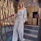 Printed Trendy 2-Piece Set - Long Sleeve Top and High Waist Wide Leg Pants