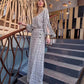Printed Trendy 2-Piece Set - Long Sleeve Top and High Waist Wide Leg Pants