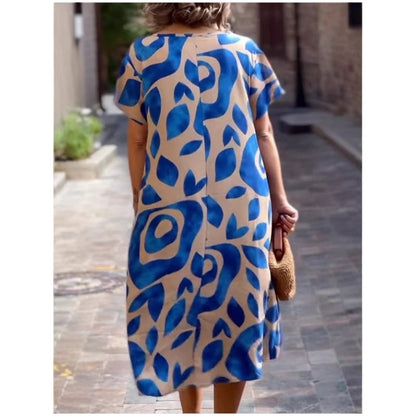 Women's Round Neck Printed Casual Loose Short Sleeve Dress