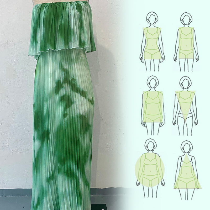 Women's Printed Pleated Off-shoulder Dress
