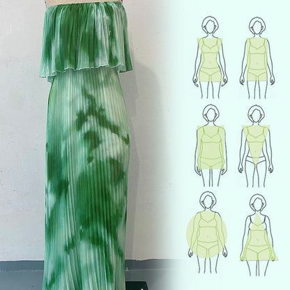 Women's Printed Pleated Off-shoulder Dress
