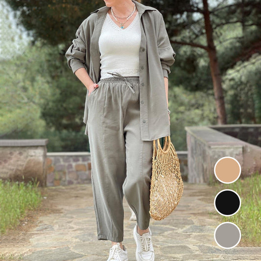 Classic Button Down Shirt & Drawstring Pants Set