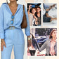 Women's Minimalist Button-Down Shirt with Matching Wide-Leg Pants Set