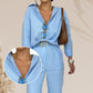 Women's Minimalist Button-Down Shirt with Matching Wide-Leg Pants Set