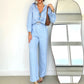 Women's Minimalist Button-Down Shirt with Matching Wide-Leg Pants Set