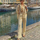 Women's Minimalist Button-Down Shirt with Matching Wide-Leg Pants Set