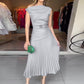Women’s Off-Shoulder Pleated Dress with Belt