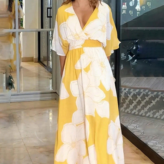 🔥🔥2025 Summer New- 💥Women's Printed Backless Loose Flowing Beach Dress