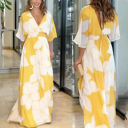 🔥🔥2025 Summer New- 💥Women's Printed Backless Loose Flowing Beach Dress