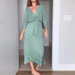 Women’s Elegant Waist Tie Side Slit V-Neck Dress