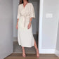 Women’s Elegant Waist Tie Side Slit V-Neck Dress