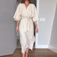 Women’s Elegant Waist Tie Side Slit V-Neck Dress