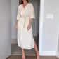 Women’s Elegant Waist Tie Side Slit V-Neck Dress