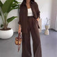 Womens Fashion Solid Color Loose Shirt Casual Wide Leg Pants Two Piece Set