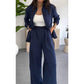 Womens Fashion Solid Color Loose Shirt Casual Wide Leg Pants Two Piece Set