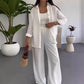 Womens Fashion Solid Color Loose Shirt Casual Wide Leg Pants Two Piece Set