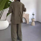 Womens Fashion Solid Color Loose Shirt Casual Wide Leg Pants Two Piece Set